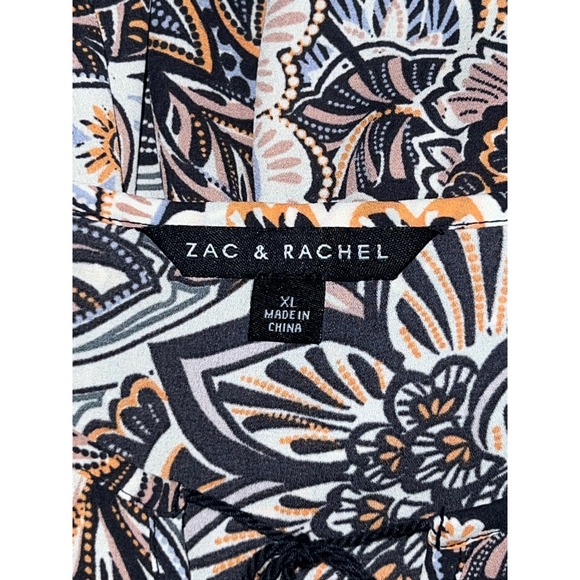 Zac & Rachel Womens Tunic Blouse XL Black Orange Floral Print Tie Neck 3/4 Slv - Picture 7 of 7
